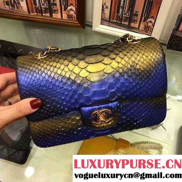 Chanel A1116 Python Leather Small Classic Flap Bag Blue 2017 (AV-7041855 )