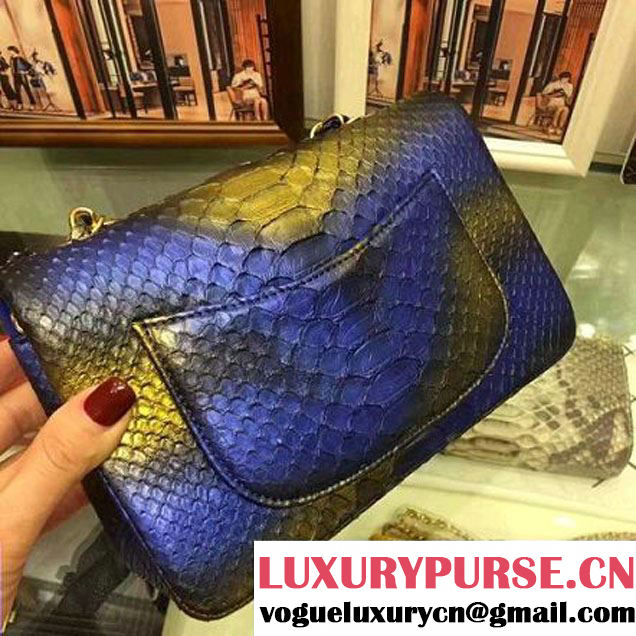 Chanel A1116 Python Leather Small Classic Flap Bag Blue 2017 (AV-7041855 )