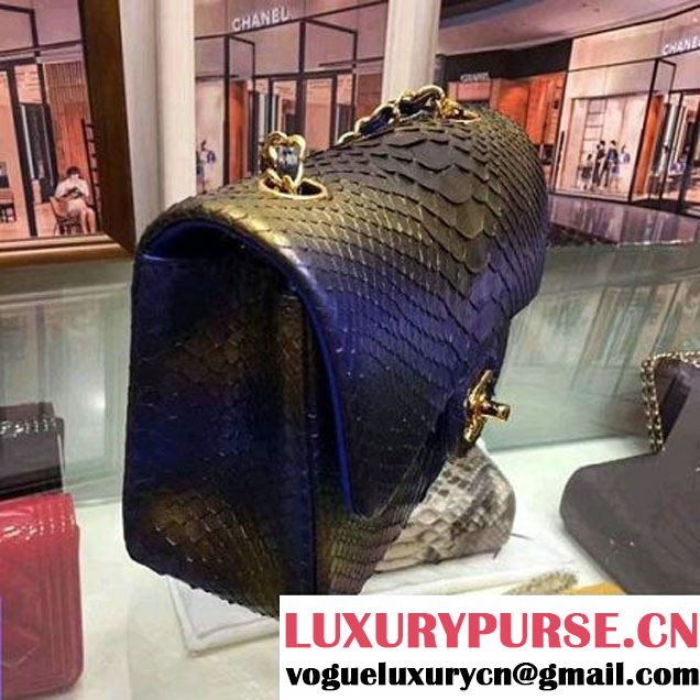 Chanel A1116 Python Leather Small Classic Flap Bag Blue 2017 (AV-7041855 )