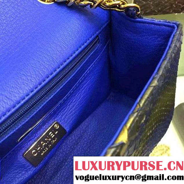 Chanel A1116 Python Leather Small Classic Flap Bag Blue 2017 (AV-7041855 )