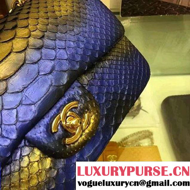 Chanel A1116 Python Leather Small Classic Flap Bag Blue 2017 (AV-7041855 )