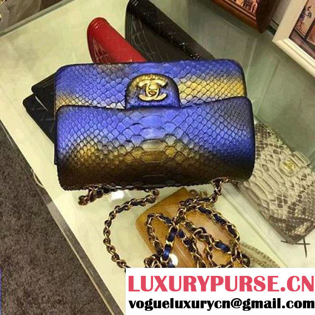 Chanel A1116 Python Leather Small Classic Flap Bag Blue 2017 (AV-7041855 )