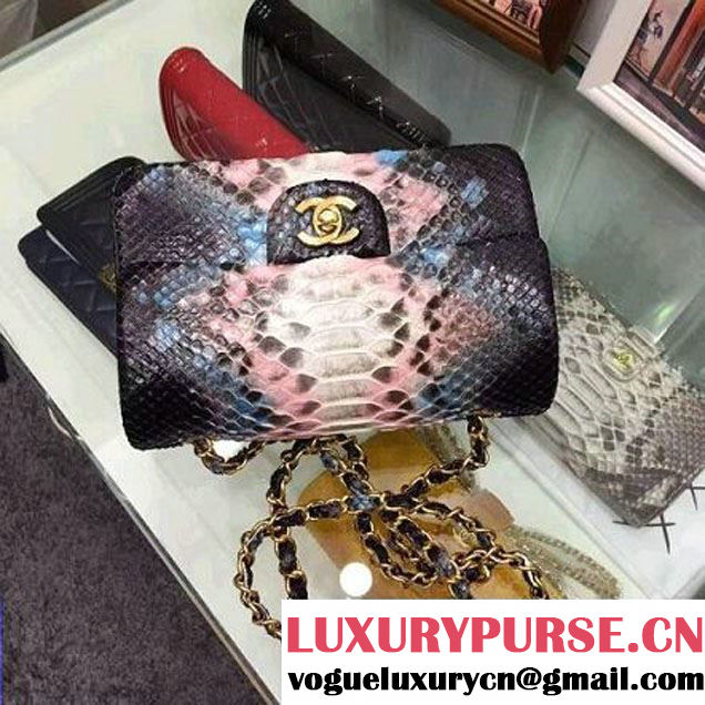 Chanel A1116 Python Leather Small Classic Flap Bag Pink 2017 (AV-7041856 )