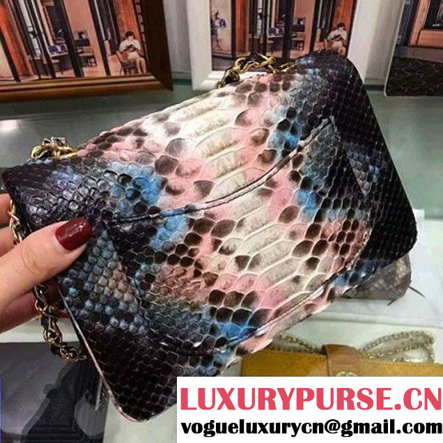 Chanel A1116 Python Leather Small Classic Flap Bag Pink 2017 (AV-7041856 )