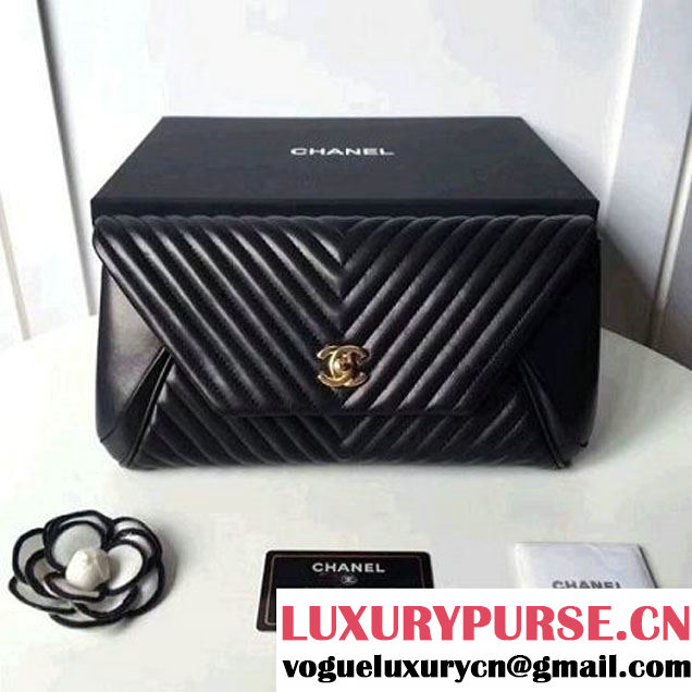 Chanel Chevron Lambskin Clutch Bag A98558 Black 2017 (2A143-7101412 )