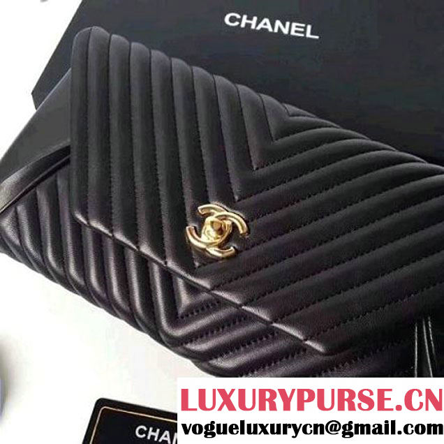Chanel Chevron Lambskin Clutch Bag A98558 Black 2017 (2A143-7101412 )