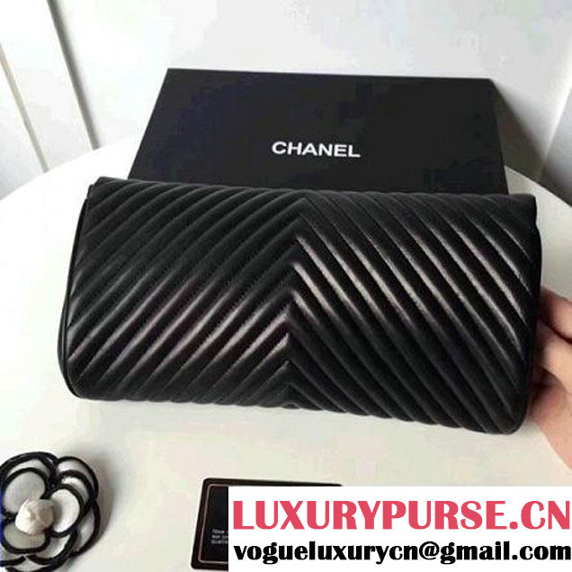 Chanel Chevron Lambskin Clutch Bag A98558 Black 2017 (2A143-7101412 )