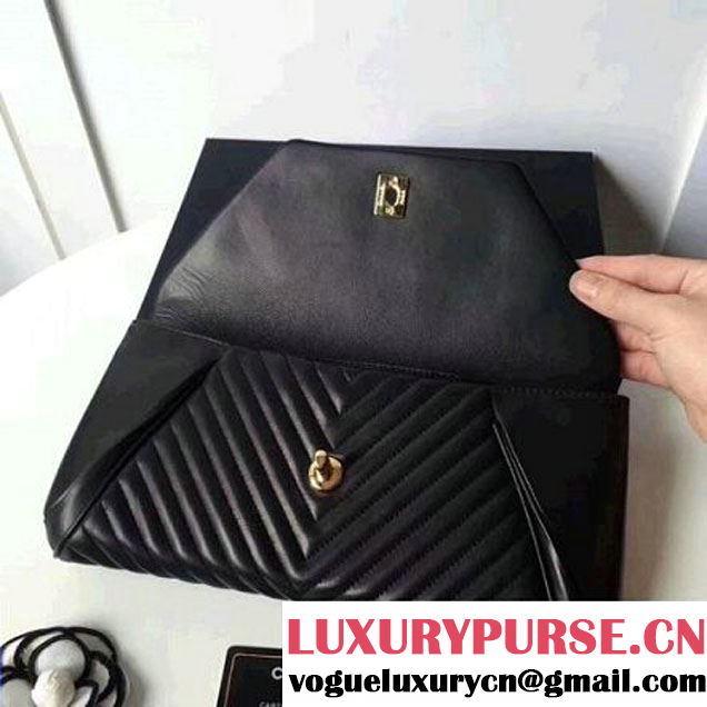 Chanel Chevron Lambskin Clutch Bag A98558 Black 2017 (2A143-7101412 )