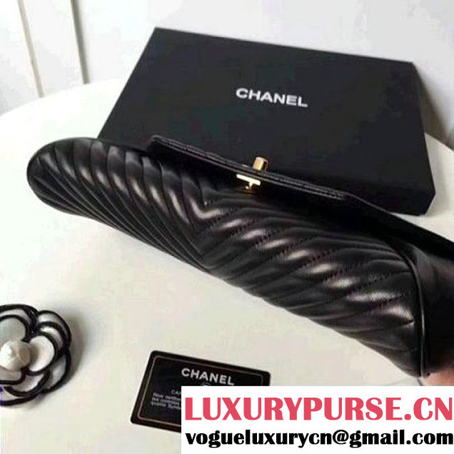 Chanel Chevron Lambskin Clutch Bag A98558 Black 2017 (2A143-7101412 )