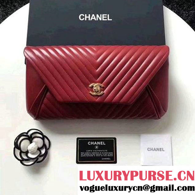 Chanel Chevron Lambskin Clutch Bag A98558 Red 2017 (2A143-7101411 )