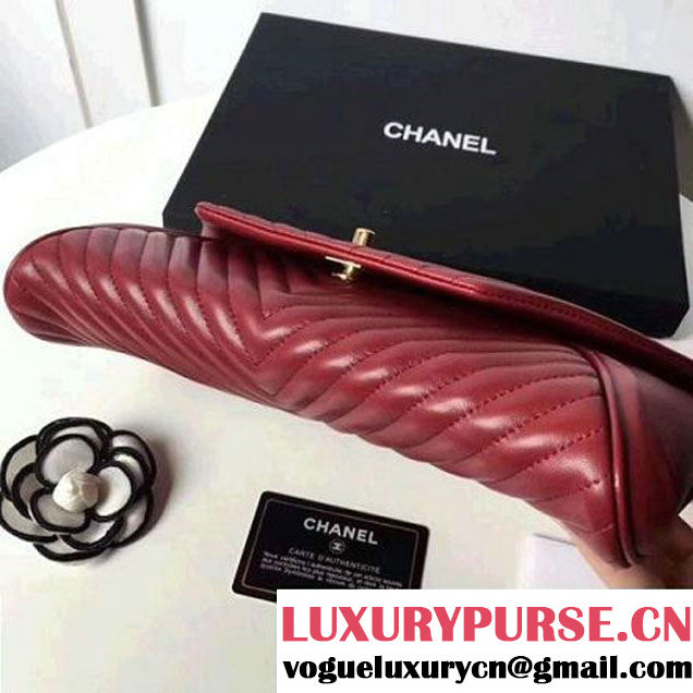 Chanel Chevron Lambskin Clutch Bag A98558 Red 2017 (2A143-7101411 )