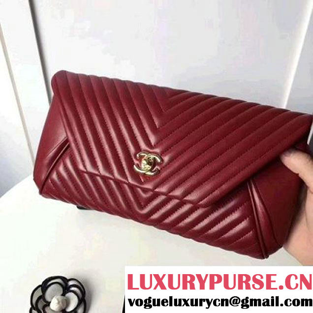 Chanel Chevron Lambskin Clutch Bag A98558 Red 2017 (2A143-7101411 )