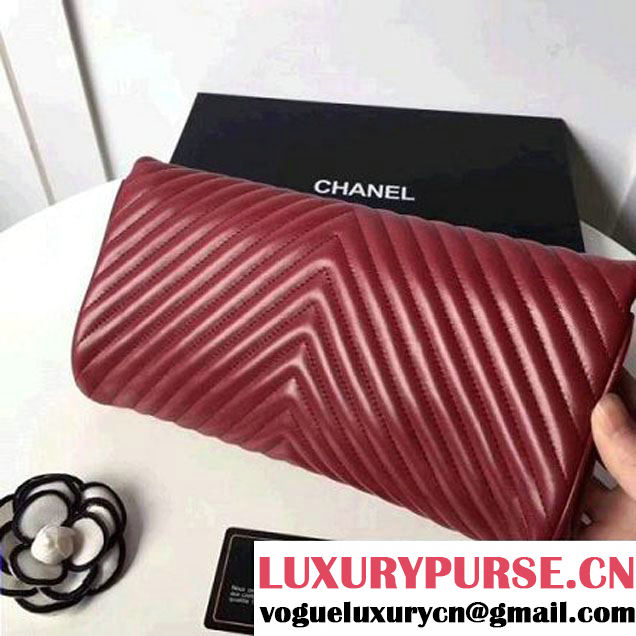 Chanel Chevron Lambskin Clutch Bag A98558 Red 2017 (2A143-7101411 )