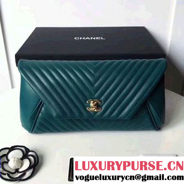 Chanel Chevron Lambskin Clutch Bag A98558 Green 2017 (2A058-7101410 )