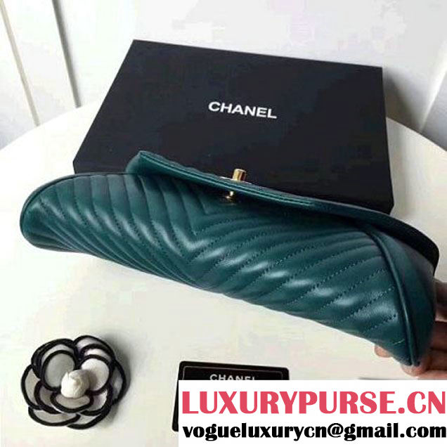 Chanel Chevron Lambskin Clutch Bag A98558 Green 2017 (2A058-7101410 )