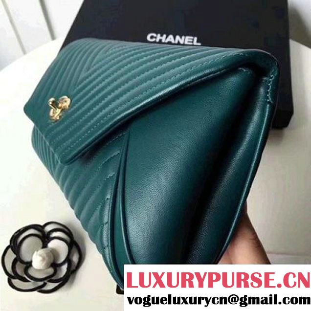 Chanel Chevron Lambskin Clutch Bag A98558 Green 2017 (2A058-7101410 )