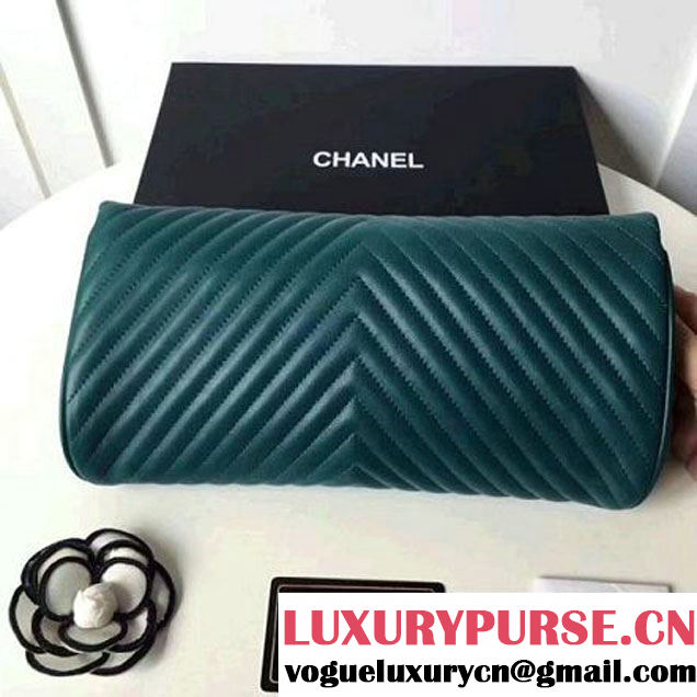 Chanel Chevron Lambskin Clutch Bag A98558 Green 2017 (2A058-7101410 )