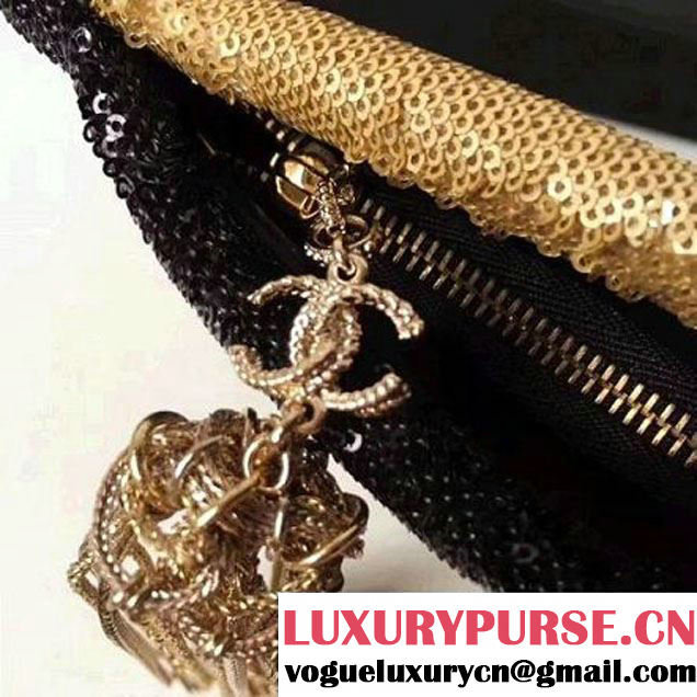 Chanel Sequins Clutch Bag A98677 Black Gold 2017 (2A058-7101405 )