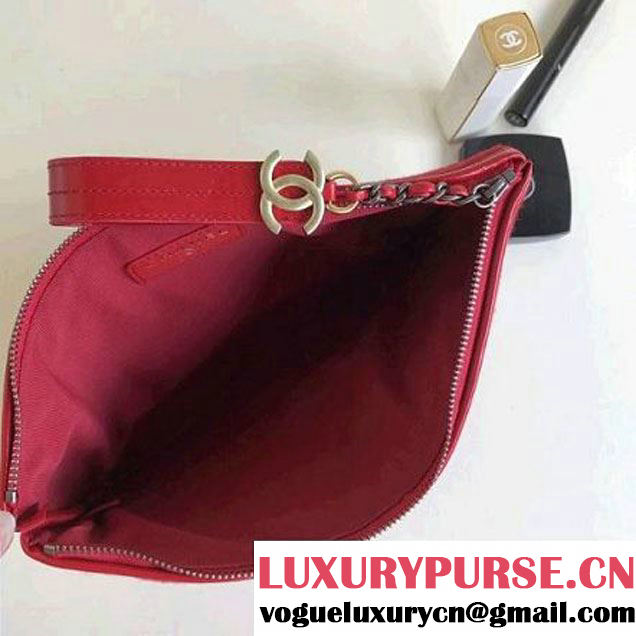 Chanel Felt & Calfskin Gabrielle Pouch Clutch Samll/Large Bag Red 2017 (1a086-7092054 )