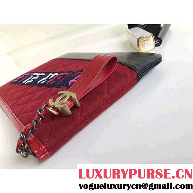 Chanel Felt & Calfskin Gabrielle Pouch Clutch Samll/Large Bag Red 2017 (1a086-7092054 )