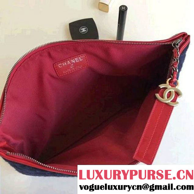 Chanel Felt & Calfskin Gabrielle Pouch Clutch Samll/Large Bag Deep Blue 2017 (1a086-7092053 )