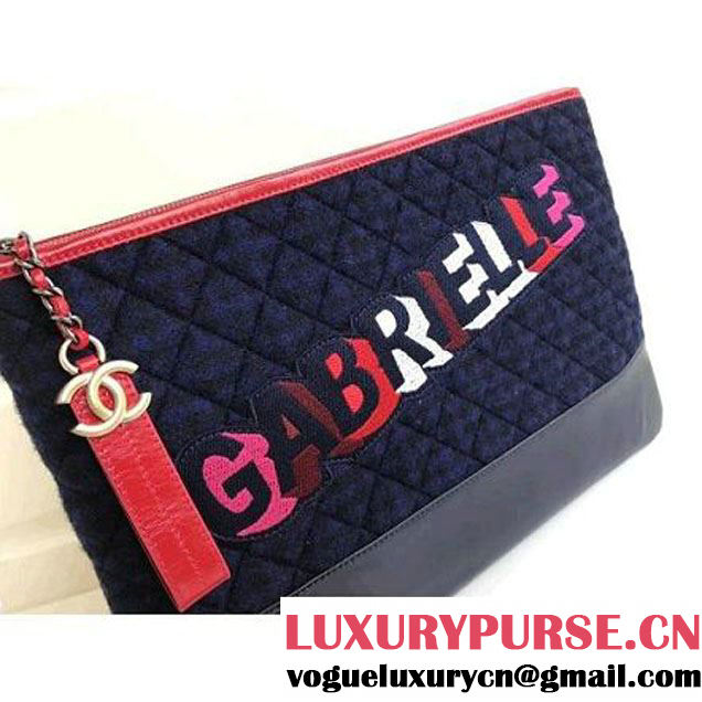 Chanel Felt & Calfskin Gabrielle Pouch Clutch Samll/Large Bag Deep Blue 2017 (1a086-7092053 )