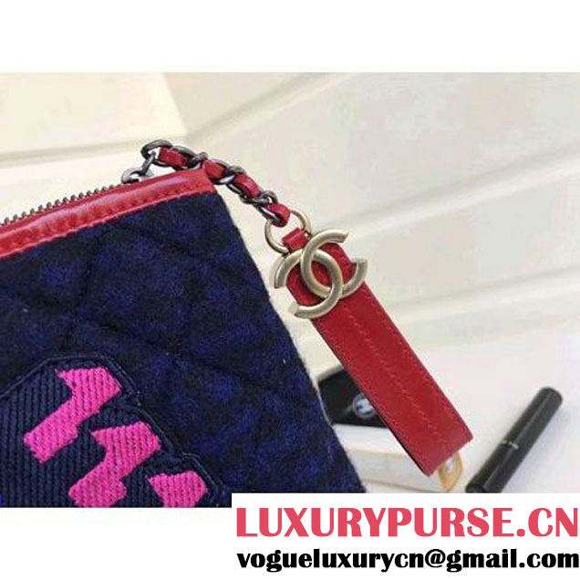 Chanel Felt & Calfskin Gabrielle Pouch Clutch Samll/Large Bag Deep Blue 2017 (1a086-7092053 )