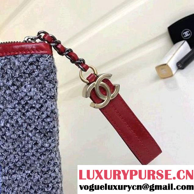 Chanel Felt & Calfskin Gabrielle Pouch Clutch Samll/Large Bag Dark Grey 2017 (1a086-7092051 )