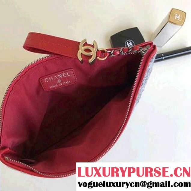 Chanel Felt & Calfskin Gabrielle Pouch Clutch Samll/Large Bag Dark Grey 2017 (1a086-7092051 )