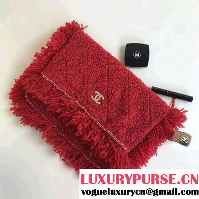 Chanel Fringe Tweed Clutch Bag A91824 Red 2017 (1A111-7101022 )