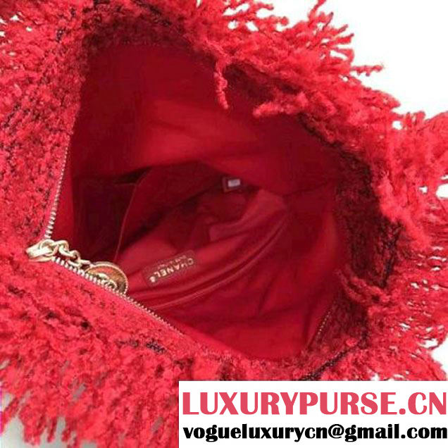 Chanel Fringe Tweed Clutch Bag A91824 Red 2017 (1A111-7101022 )