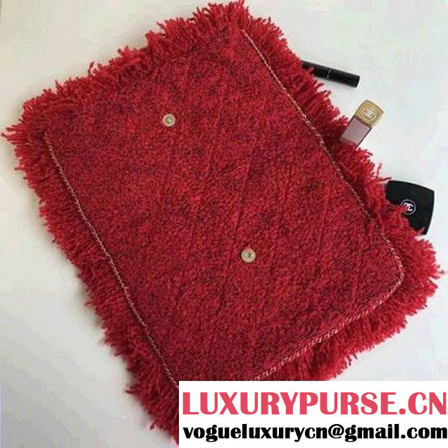 Chanel Fringe Tweed Clutch Bag A91824 Red 2017 (1A111-7101022 )