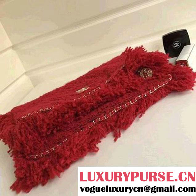 Chanel Fringe Tweed Clutch Bag A91824 Red 2017 (1A111-7101022 )