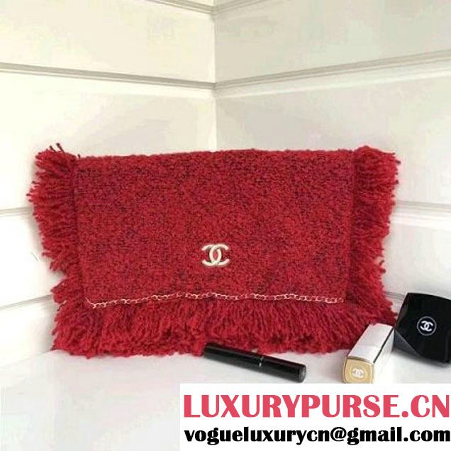 Chanel Fringe Tweed Clutch Bag A91824 Red 2017 (1A111-7101022 )