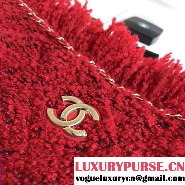 Chanel Fringe Tweed Clutch Bag A91824 Red 2017 (1A111-7101022 )