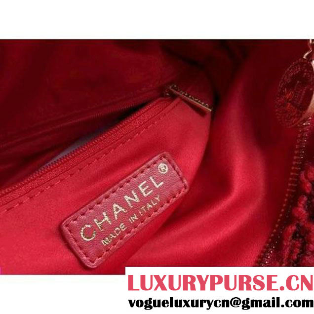 Chanel Fringe Tweed Clutch Bag A91824 Red 2017 (1A111-7101022 )
