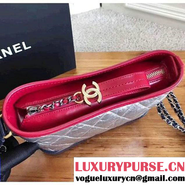 Chanel Crumpled Calfskin Gabrielle Small Hobo Bag A91810 Red/Silver/Blue 2017 (KN-7101403 )