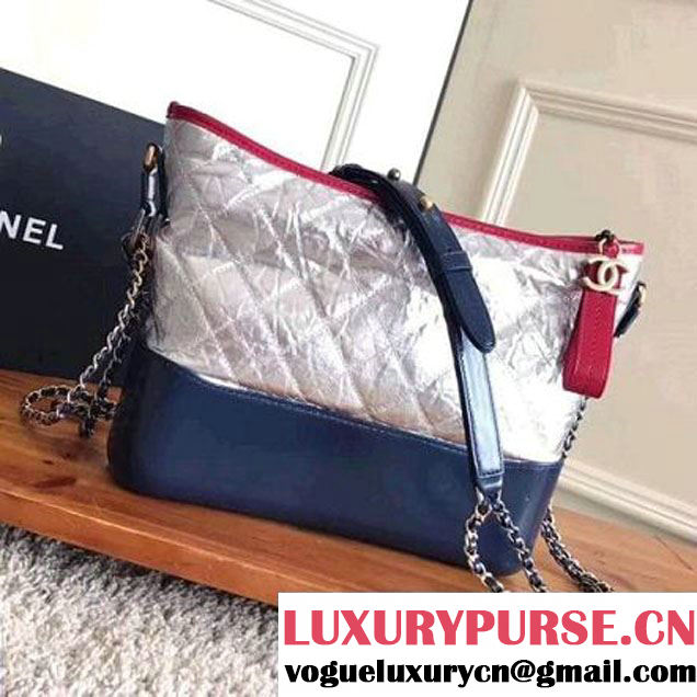 Chanel Crumpled Calfskin Gabrielle Medium Hobo Bag A93824 Red/Silver/Blue 2017 (KN-7101402 )