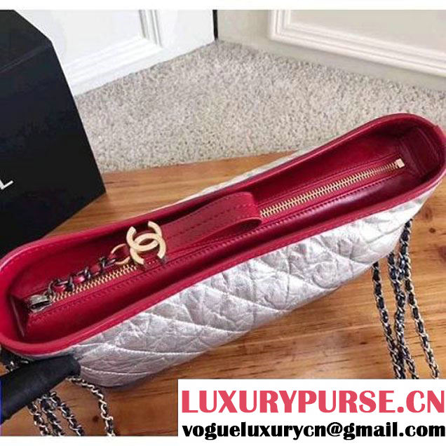 Chanel Crumpled Calfskin Gabrielle Medium Hobo Bag A93824 Red/Silver/Blue 2017 (KN-7101402 )