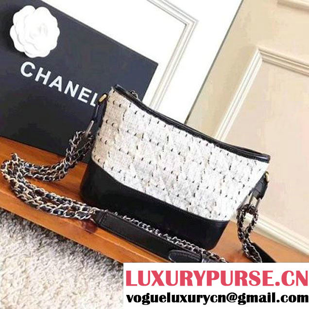 Chanel Tweed/Calfskin Gabrielle Small Hobo Bag A91810 White/Gray 2017 (KN-7101007 )