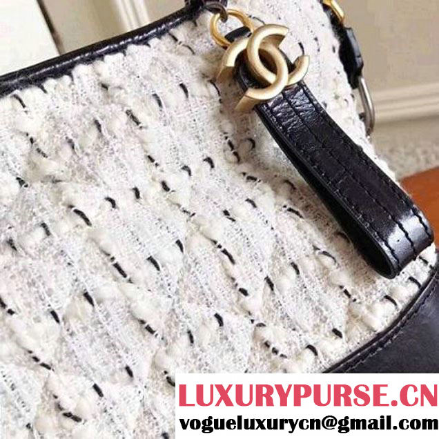 Chanel Tweed/Calfskin Gabrielle Medium Hobo Bag A93824 White/Black 2017 (KN-7101006 )