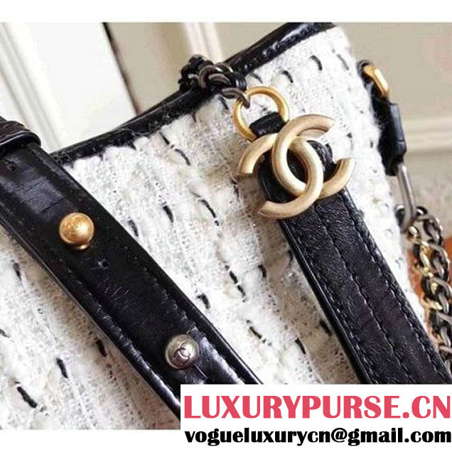 Chanel Tweed/Calfskin Gabrielle Medium Hobo Bag A93824 White/Black 2017 (KN-7101006 )