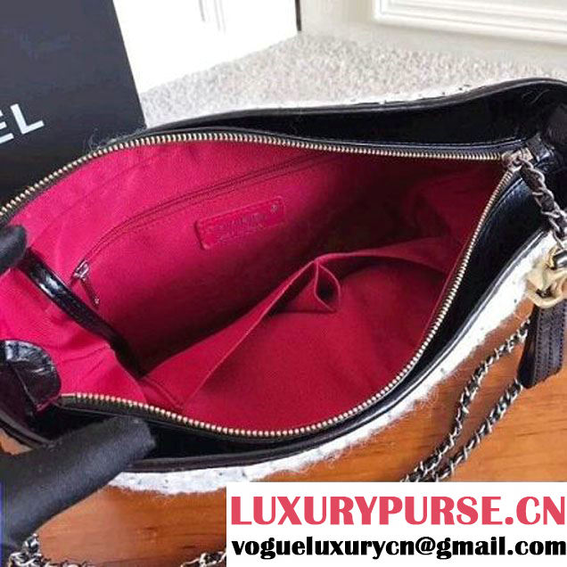 Chanel Tweed/Calfskin Gabrielle Medium Hobo Bag A93824 White/Black 2017 (KN-7101006 )