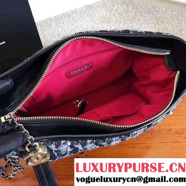 Chanel Tweed/Calfskin Gabrielle Medium Hobo Bag A93824 Gray/Black 2017 (KN-7101002 )