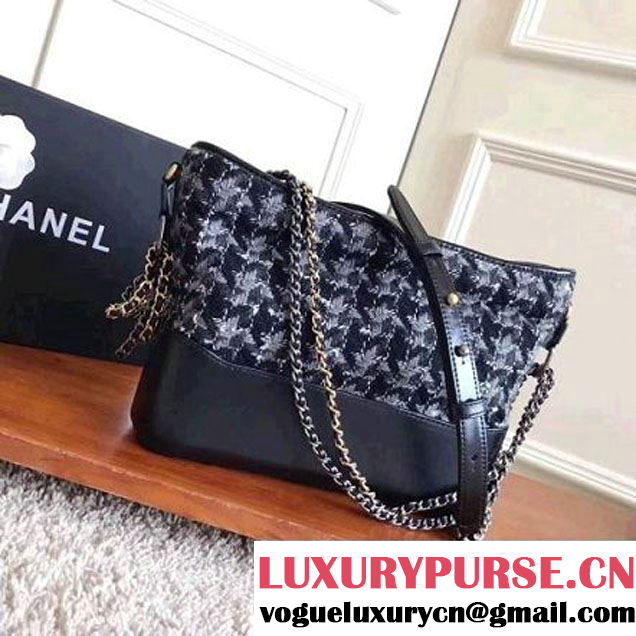 Chanel Tweed/Calfskin Gabrielle Medium Hobo Bag A93824 Gray/Black 2017 (KN-7101002 )