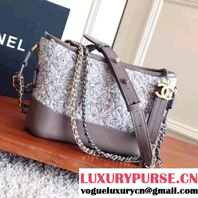 Chanel Tweed/Calfskin Gabrielle Small Hobo Bag A91810 Gray 2017 (KN-7101001 )