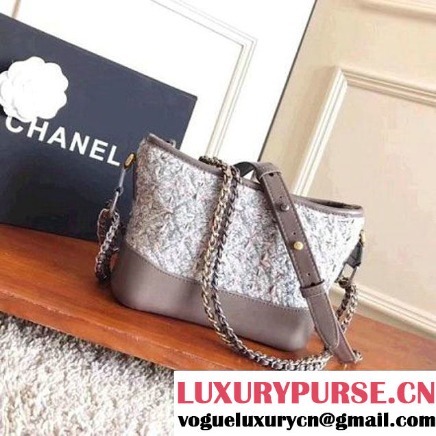 Chanel Tweed/Calfskin Gabrielle Small Hobo Bag A91810 Gray 2017 (KN-7101001 )
