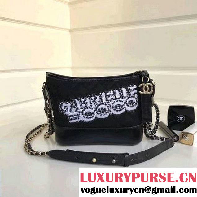 Chanel Small/Medium Gabrielle Hobo Bag in Felt & Calfskin A91810/A93824 Black 2017 (1a086-7092059 )
