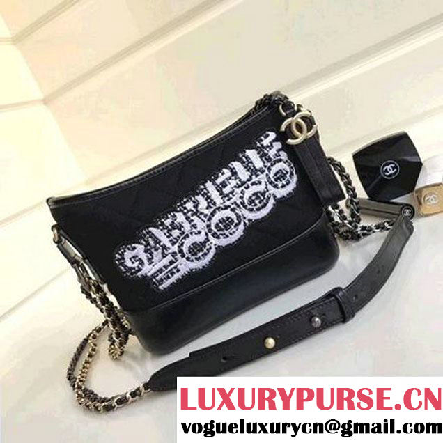 Chanel Small/Medium Gabrielle Hobo Bag in Felt & Calfskin A91810/A93824 Black 2017 (1a086-7092059 )