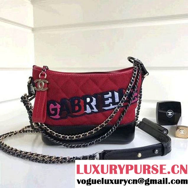 Chanel Small/Medium Gabrielle Hobo Bag in Felt & Calfskin A91810/A93824 Red 2017 (1a086-7092056 )